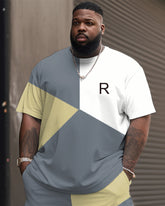 Big Guys Comfortable Simple Color Block Alphabet Print T-shirt Shorts Set